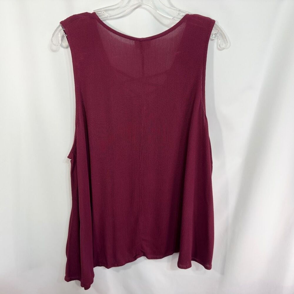 HIP Plus Size 2X Tank Top Burgundy Gauzy Lace Up‎ Embroidered Flowy Boho 1537 - Picture 2 of 6